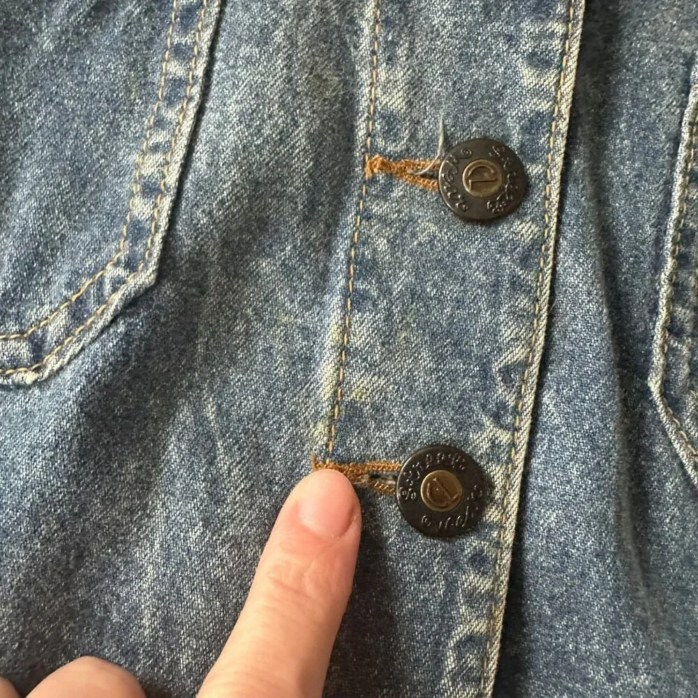 Vintage Denim & Plaid Patchwork Maxi Dress With Long Sleeves & Button Front - Picture 6 of 12